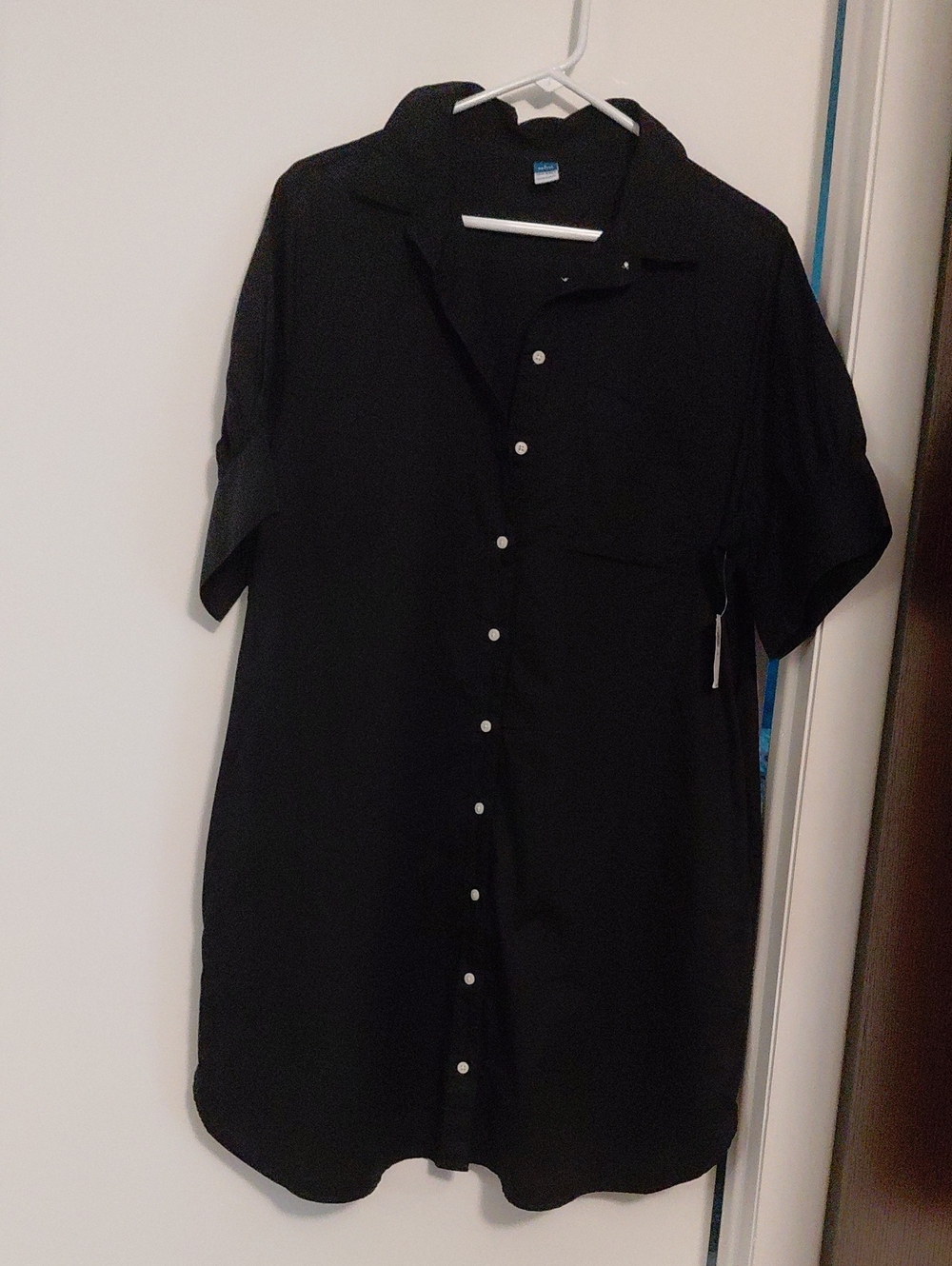Old Navy Black Short-Sleeve Button-Down Dress. NWT. Petite Large